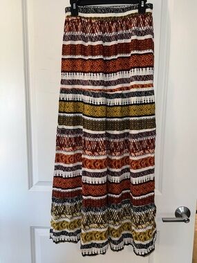 Luukse Medium Bohemian Stripe Maxi Skirt in Rust, Olive & White